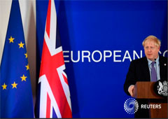 El primer ministro británico, Boris Johnson, durante una conferencia de prensa en la cumbre de líderes de la Unión Europea en Bruselas, el 17 de octubre de 2019.