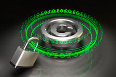 ¿Propiedad Intelectual? Un candado, números binarios y logo copyright