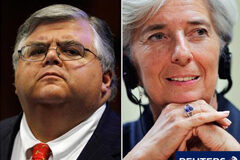 Lagarde y Carstens quedan en la lista final para el FMI Imagen de archivo de Lagarde (izq.) y del presidente del Banco de México, Aguustín Carstens
