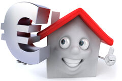 Protección deudores hipotecarios Una casita con tejado rojo agarrando el símbolo del euro