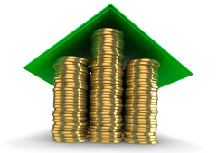 Monedas con un tejado verde