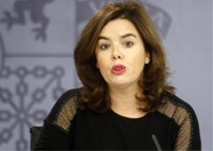 La vicepresidenta, Soraya Sáenz de Santamaría, durante su comparecencia en la rueda de prensa posterior al Consejo de Ministros