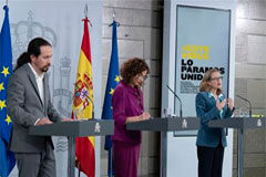 El Gobierno aprueba nuevas medias de protección en materia de alquileres, hipotecas, consumo y derechos de los trabajadores Pablo Iglesias, Mª Jesús Montero y Nadia Calviño