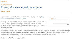 Legal Today desactiva la publicación de comentarios del 6 al 14 de julio El leer y el comentar, todo es empezar
