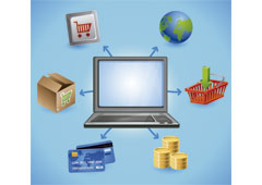 Un portátil rodeado de iconos de compra venta online