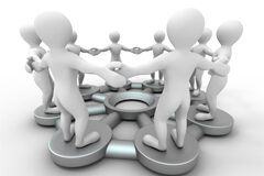 Convenio colectivo aplicable según el derecho español Grupo de muñecos agarrados en corro