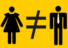a la izqda. la figura de una mujer a la derecha la figura de un hombre y en medio de los dos el signo del 'igual' tachado