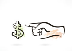 Un dedo señalando símbolo del dólar