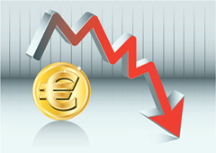 Símbolo del euro y una flecha descendente