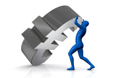 Comunidad jurídica de objetivos y solidaridad tácita Un muñeco azul empujando el símbolo del euro