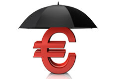 Preconcurso y fresh start del consumidor Logo del euro bajo un paraguas