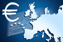 Bruselas quiere eliminar los obstáculos para la actividad transfronteriza en el comercio minorista y en el sector de los seguros Mapa de europa y símbolo del euro