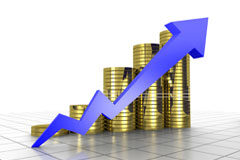 El 95% de las empresas españolas del middle market espera incrementar sus ingresos el próximo año Flecha ascendente y monedas