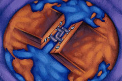 Fusiones bancarias: ¿amenaza o realidad? dos maletines enganchándose.