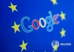 Una fotoilustración con los logos de Google y la UE en Sarajevo.