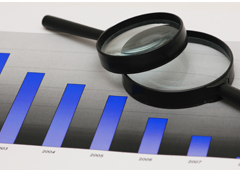 Sobre un gráfico que va de más a menos, unas lupas