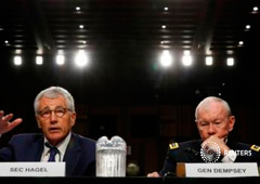 Secretario de Defensa estadounidense, Chuck Hagel, a la izquierda, y al general Martin Dempsey, jefe del Estado Mayor Conjunto estadounidense, durante su comparecencia ante el comité del Senado el 16 de septiembre de 2014 en Washington