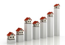 Las diferentes formas de ejecución hipotecaria El dibujo de un gráfico formado por barras y encima de cada una de ellas el dibujo de una casa