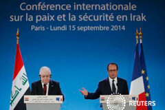 Aviones franceses comenzarán vuelos de reconocimiento en Irak El presidente francés, François Hollande (D) y el presidente iraquí, Fuad Masum, durante la inauguración de la conferencia internacional sobre Irak en París, el 15 de septiembre de 2014