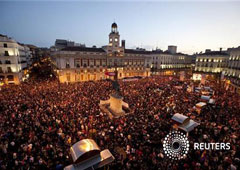 Los manifestantes en la Puerta del Sol en Madrid, el 29 de marzo de 2012.