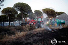 Un incendio cerca de Doñana obliga a desalojar a más de 1.500 personas Un hombre ayuda con su tractor a apagar el incendio cerca de Doñana, el 25 de junio de 2017