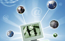 La comunicación de puertas para afuera Ordenador con iconos de internet