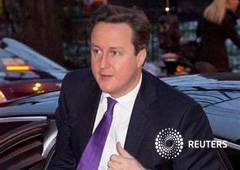 Cameron a su llegada al distrito financiero de Londres para impartir su discurso, el 23 de enero de 2013