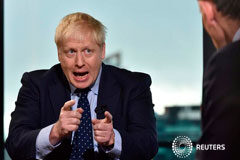 Johnson promete quedarse hasta la fecha límite del 31 de octubre El Primer Ministro de el Reino Unido, Boris Johnson, aparece en The Andrew Marr Show de la BBC TV en Salford, Manchester, Reino Unido, el 29 de septiembre de 2019.