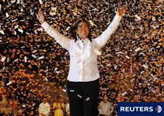 Keiko Fujimori durante el fin de su campaña en Lima, el 2 de junio de 2011
