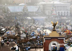Una vista aérea de la plaza de la Independencia en Kiev, el 21 de febrero de 2014