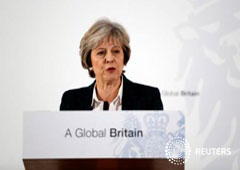 La primera ministra británica Theresa May da un discurso sobre la salida de la Unión Europea en Lancaster House en Londres, el 17 de enero de 2017