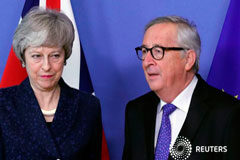 Bruselas ofrece esperanzas sobre el Brexit a May La primera ministra británica Theresa May junto al presidente de la Comisión Europea, Jean-Claude Juncker, en Bruselas, Bélgica. 7 de febrero de 2019