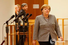 El cuarto mandato de Merkel, en duda tras fracasar las negociaciones de coalición La canciller Angela Merkel, durante las conversaciones para formar una coalición de gobierno, en Berlín, el 19 de noviembre de 2017