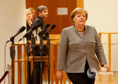 La canciller Angela Merkel, durante las conversaciones para formar una coalición de gobierno, en Berlín, el 19 de noviembre de 2017
