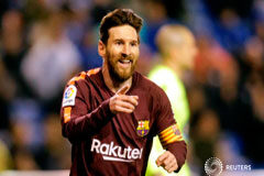El Barça se consagra campeón de la liga española al vencer al Dépor El futbolista de Barcelona Lionel Messi festeja su tercer gol ante el Deportivo de La Coruña en el estadio Abanca-Riazor en A Coruña, el 29 de abril de 2018