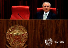 Temer durante el acto de nombramiento del nuevo presidente de la corte electoral en Brsailia el 12 de mayo