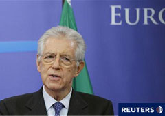 Monti ofrece una rueda de prensa tras reunirse con el presidente del Consejo Europeo, Herman Van Rompuy