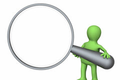 Esperando al cliente perfecto Un muñequito sosteniendo una lupa grande