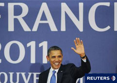 Barack Obama, llega a la cena tras el primer día de la cumbre del G-20 en Cannes