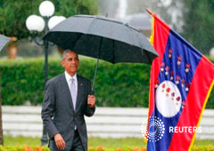 El presidentes de EEUU, Barack Obama, camino de una ceremonia en el Palacio Presidencial en Vientian, Laos, el 6 de septiembre de 2016