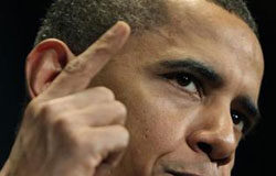 Obama dice que la economía de EEUU va rumbo al crecimiento Obama habla ante la reunión de invierno del Comité Nacional Democrático en Washington el 6 de febrero de 2010.