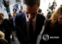 El líder del PSOE Pedro Sánchez, antes de la rueda de prensa del martes