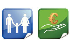 No hay que esperar a la resolución de una reclamación sobre el grado de minusvalía para instar el reconocimiento de la orfandad Un montaje con un dibujo de una familia y otro de un símbolo de euro sobre una mano