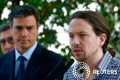 Podemos anuncia un acuerdo con el Gobierno para eliminar el veto al déficit en el Senado Pedro Sánchez y Pablo Iglesias