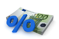 La Agencia Tributaria tiene como objetivo recaudar un 11,7% más en 2013 Símbolo del % sobre un fajo de billetes