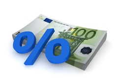 Símbolo del % sobre billetes de 100 euros