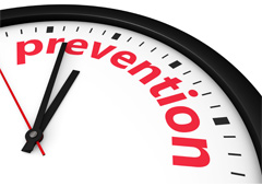 Esfera de un reloj con la palabra prevention