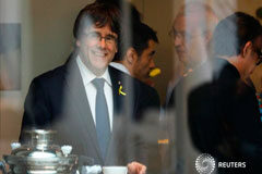 Puigdemont elige al diputado Quim Torra como candidato a ‘president’ El expresidente catalán Carles Puigdemont durante un descanso en una reunión con la cúpula de su partido en Berlín, Alemania, 18 de abril de 2018