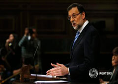 Rajoy durante su discurso en el Debate sobre el Estado de la Nación en el Congreso de los Diputados, en Madrid, el 25 de febrero de 2014