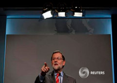Rajoy durante una rueda de prensa en la sede del PP en Madrid, el 22 de mayo de 2017